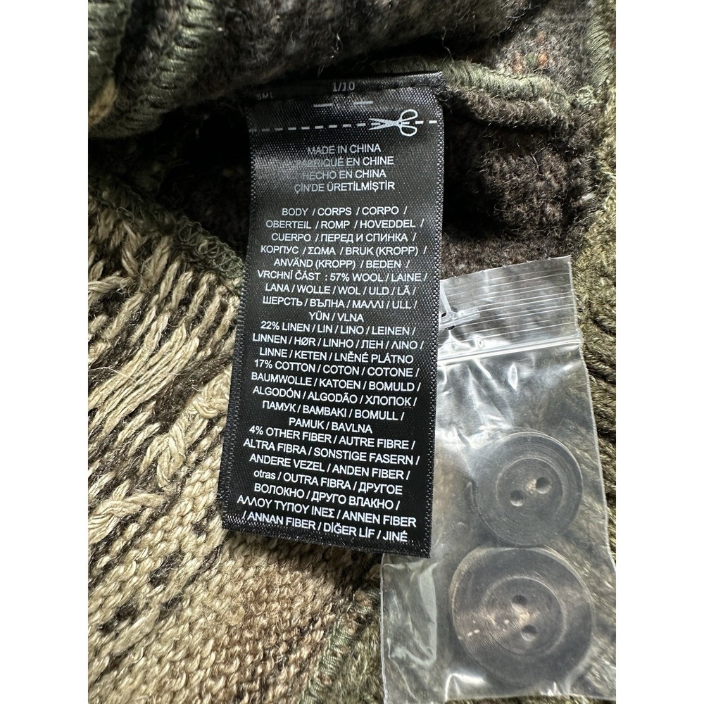 RRL Ralph Lauren Green Wool Linen Patchwork Men's Heavy Cardigan Size XXS NWT‎ - Picture 8 of 9